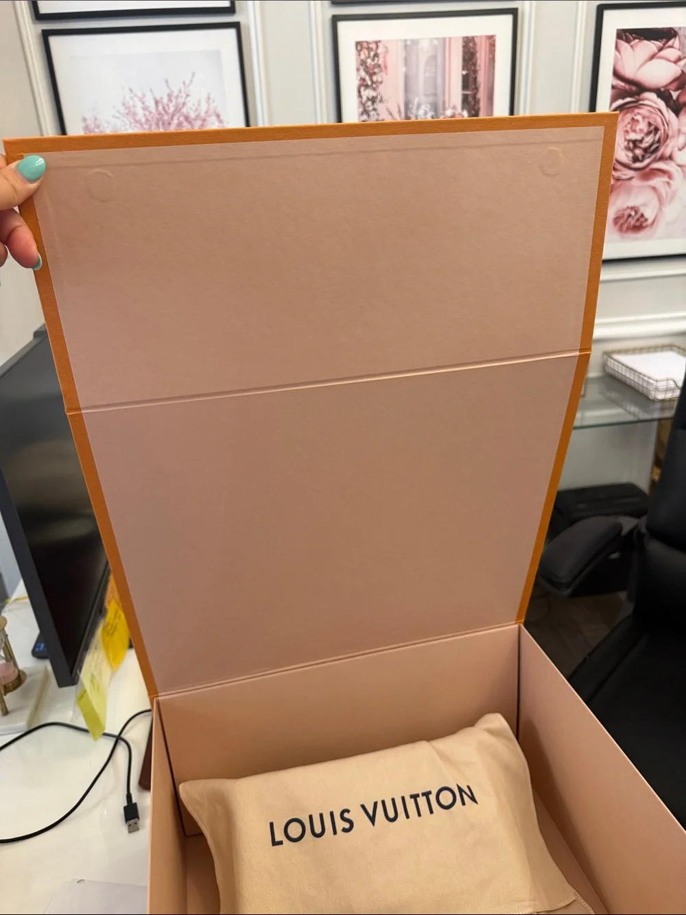 Authentic Louis Vuitton foldable Orange Storage Box with Black Logo